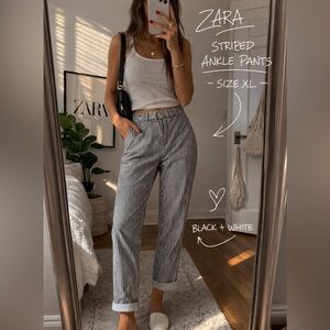 Zara Black & White Striped Ankle Pants